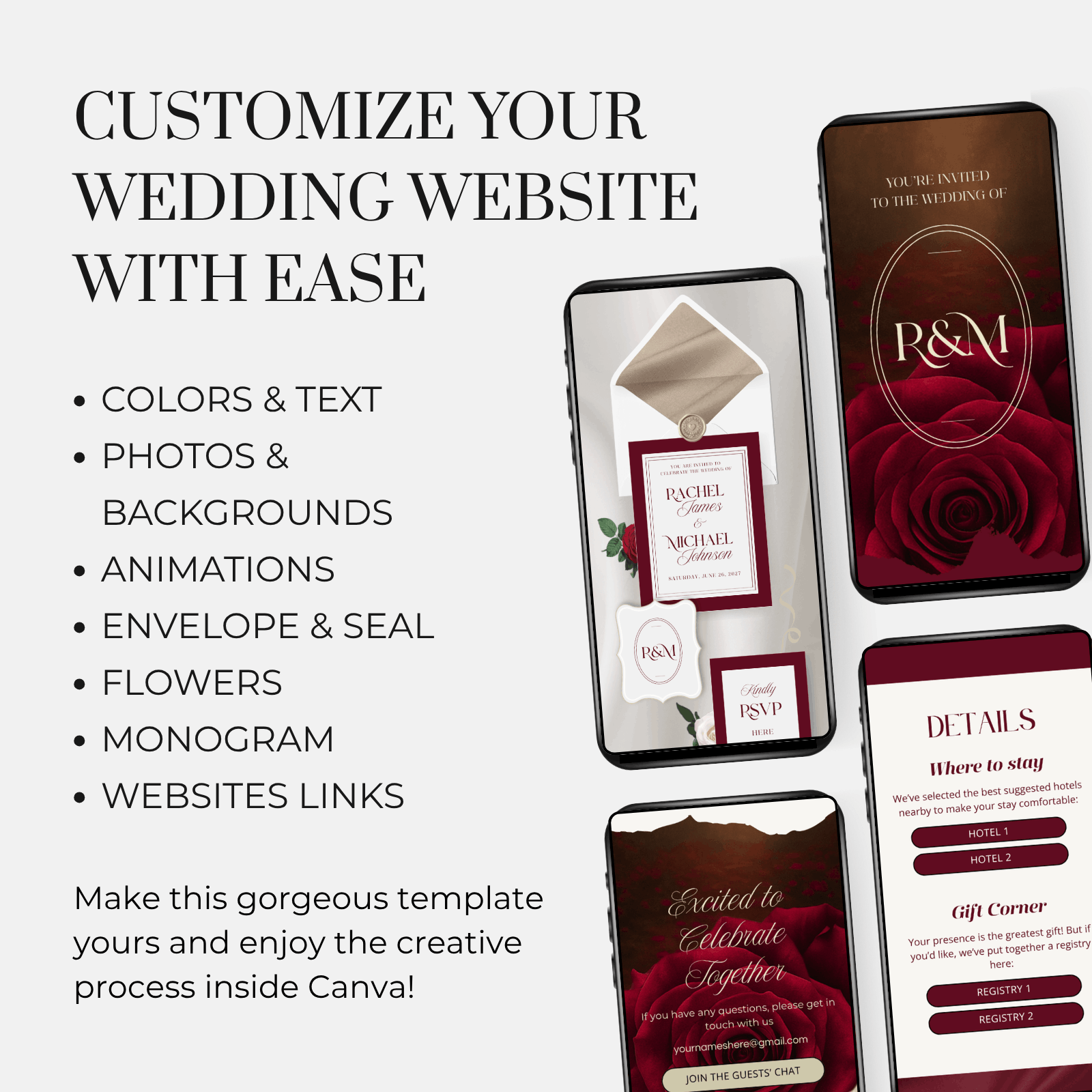 wedding website template instant download