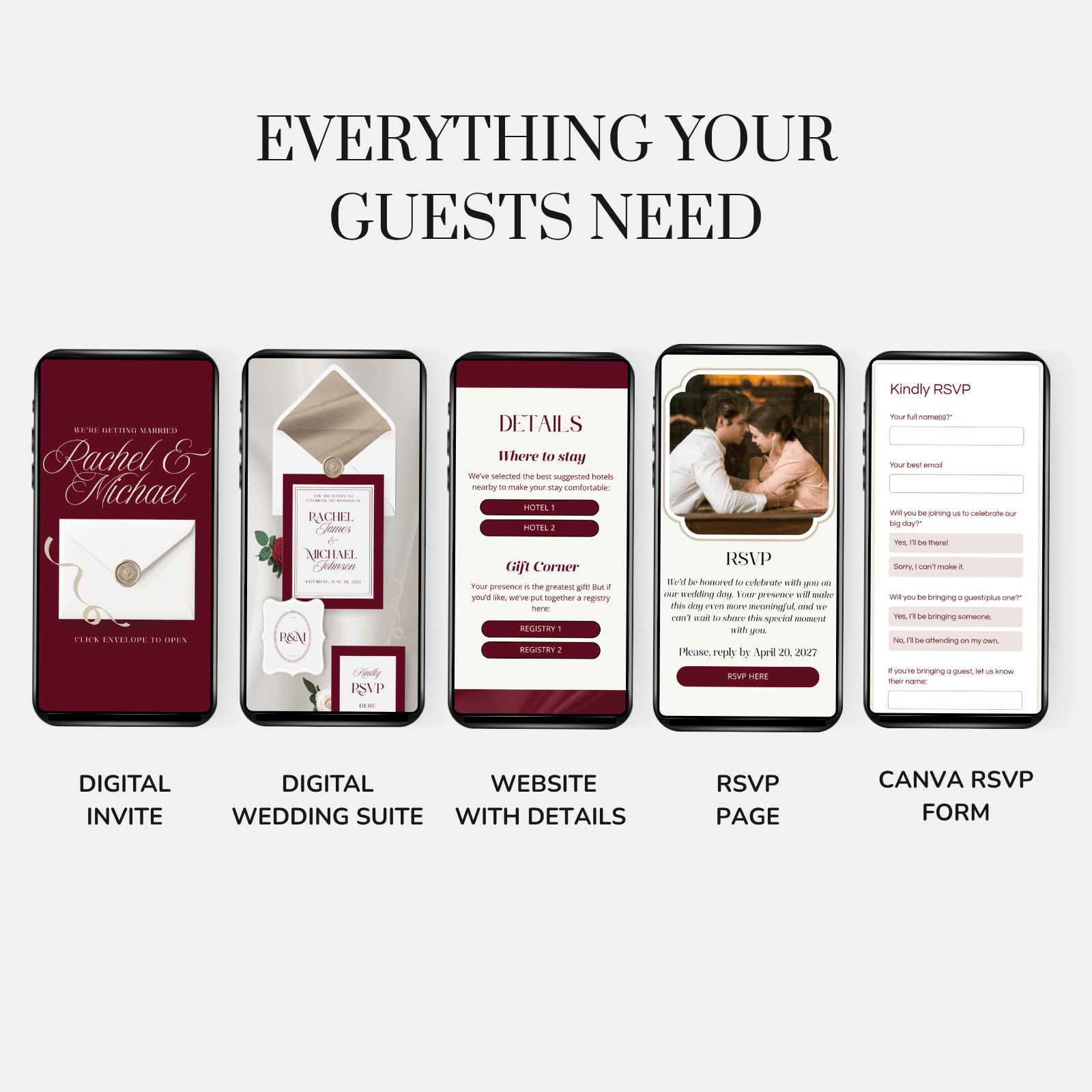 DIY wedding website template with 5 pages