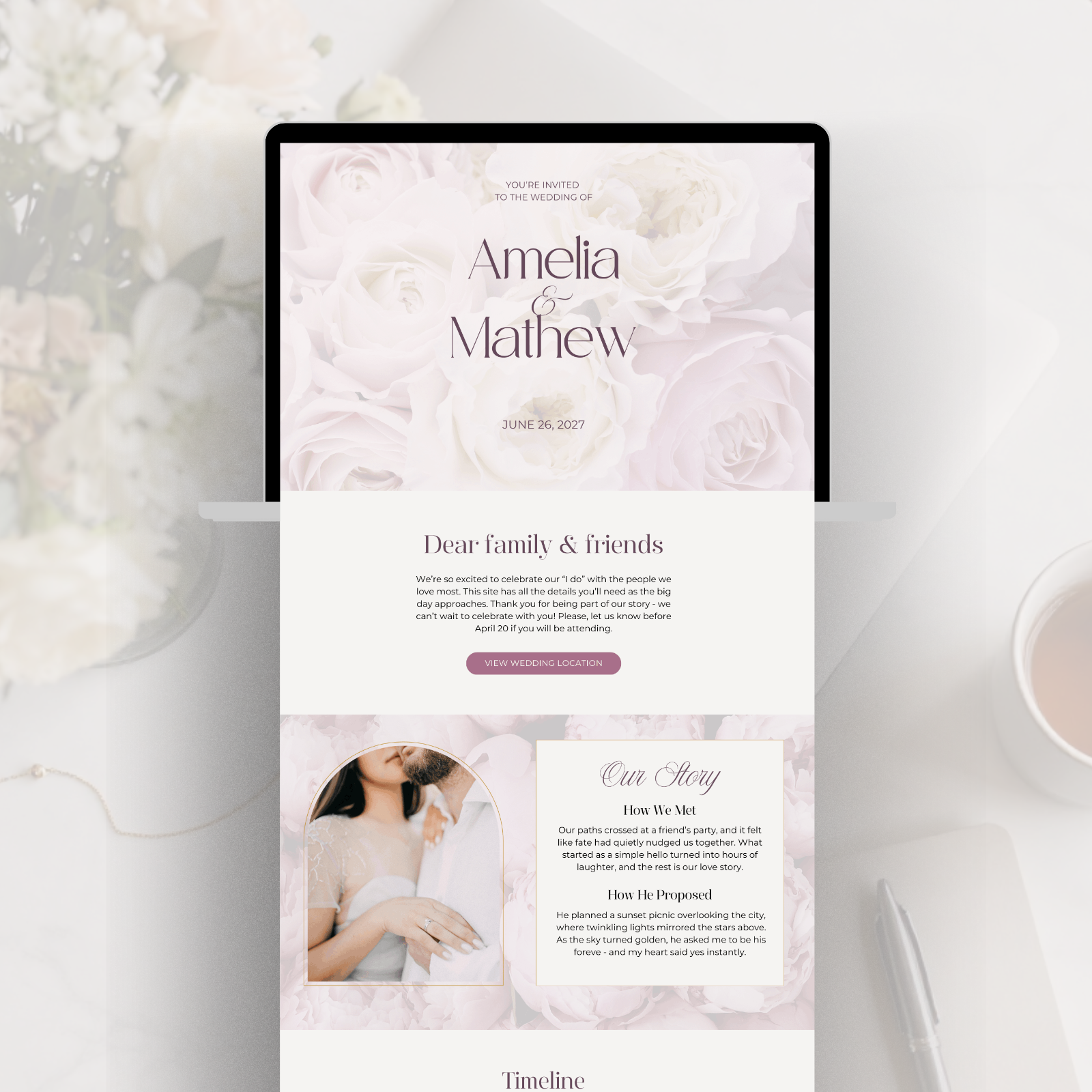 Blush pink DIY wedding website canva template