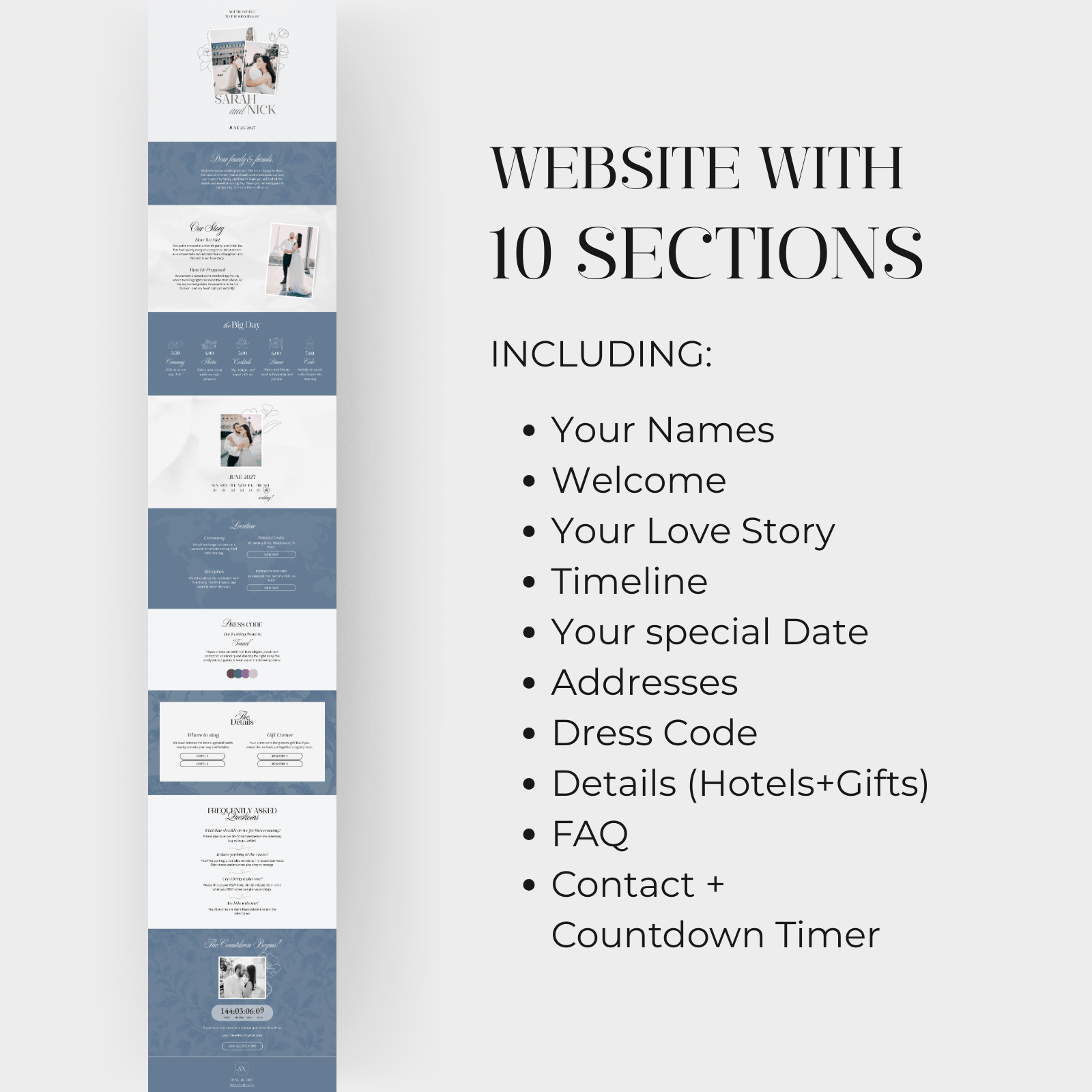 Blue Wedding website with 10 sections