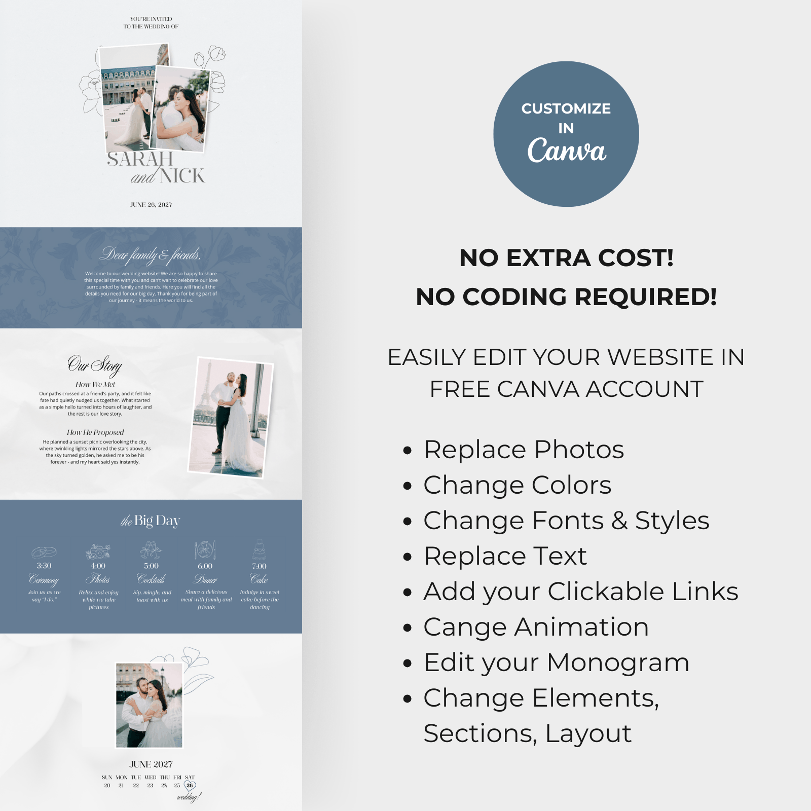 editable wedding website template