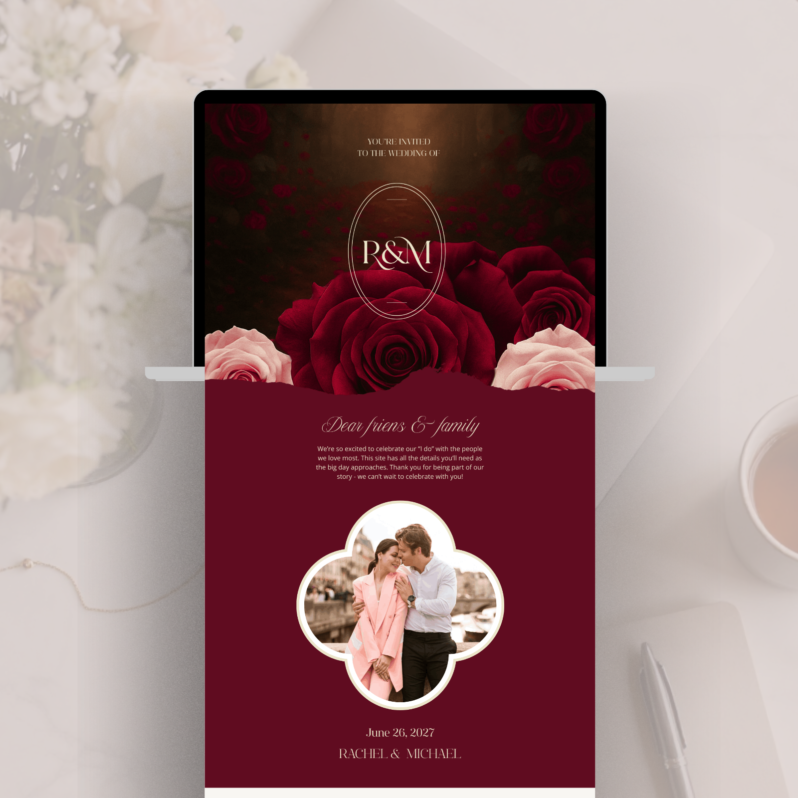 Burgundy luxury wedding website template