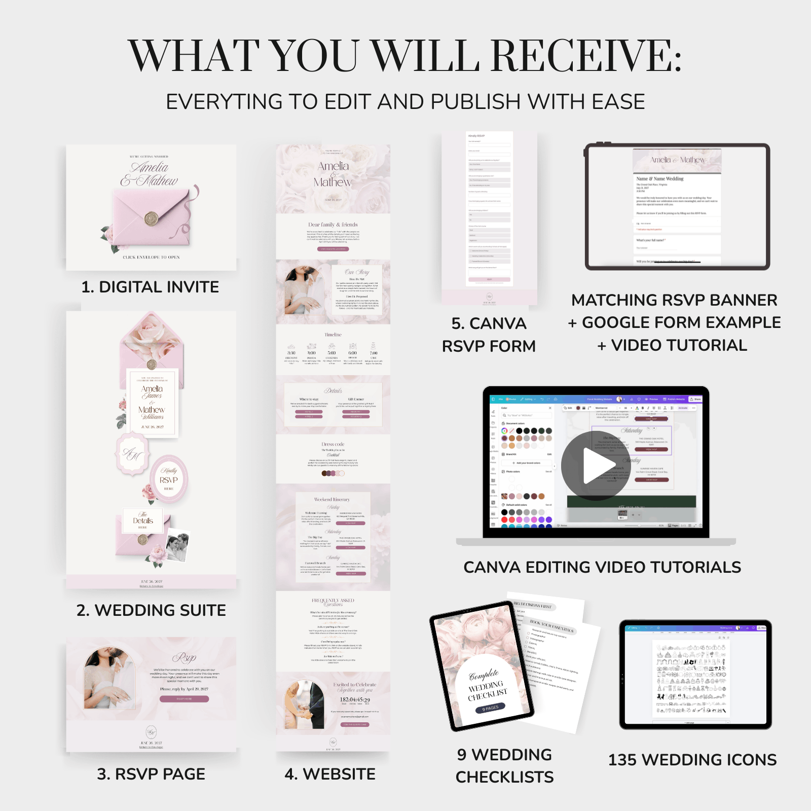 Pink wedding website full package bundle