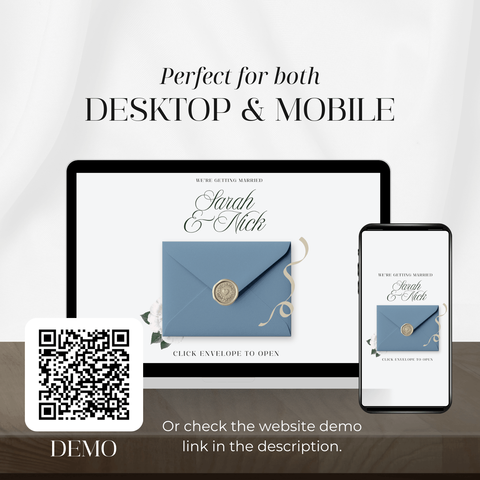 Blue wedding website template with rsvp details