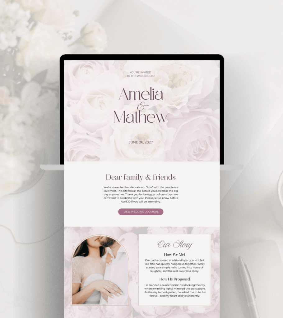 Blush Pink wedding website template for RSVP Canva