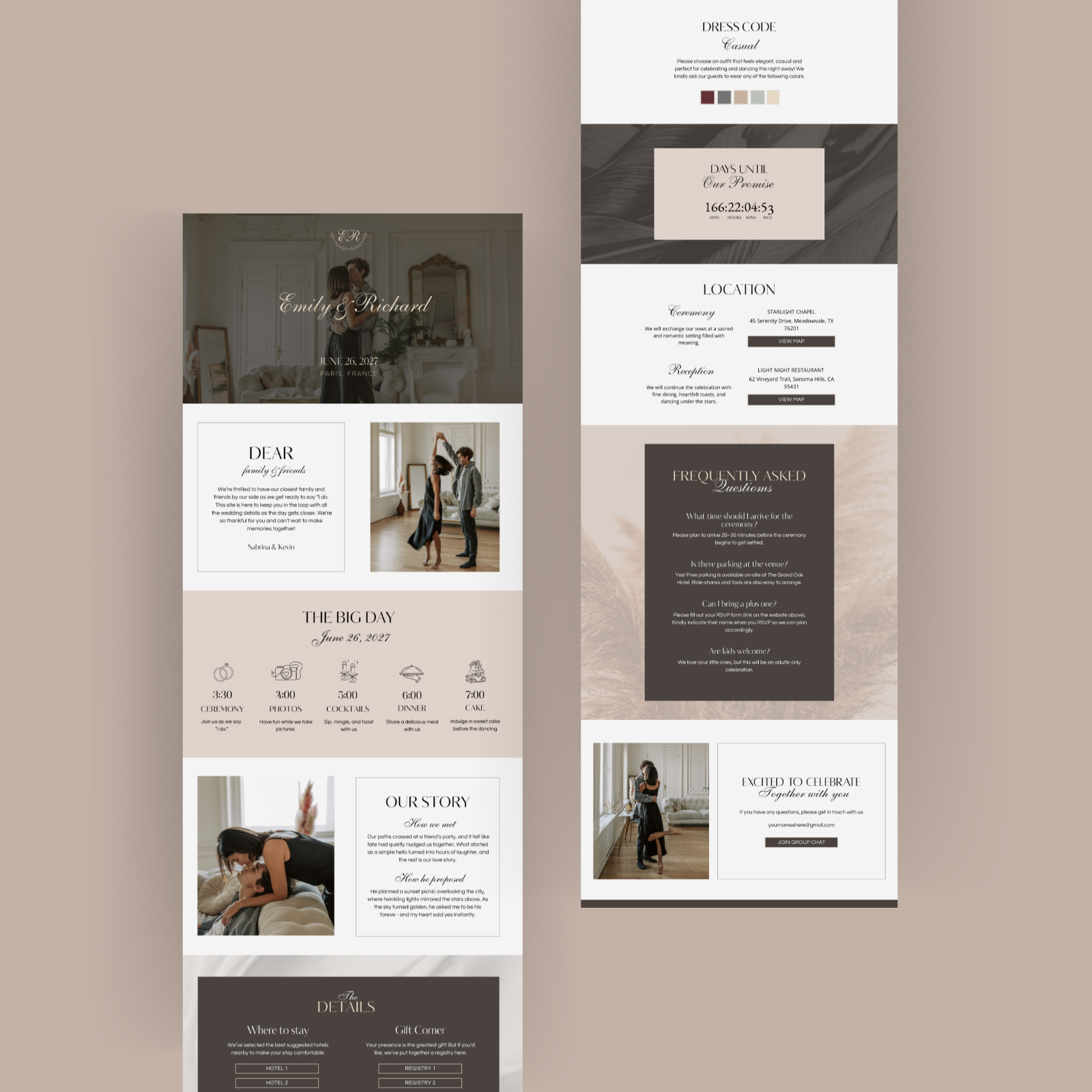 Brown Boho Editable DIY Wedding Website Template Canva with RSVP