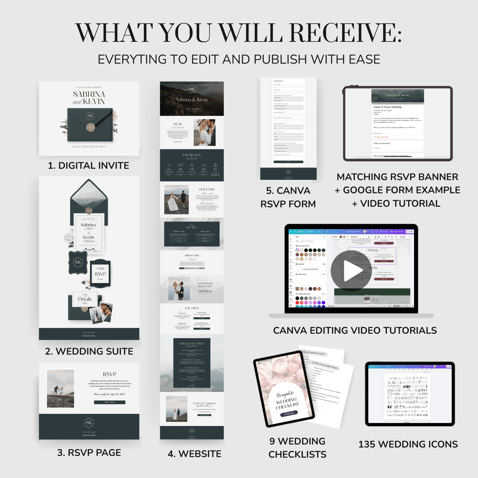 Canva wedding website template mobile with RSVP