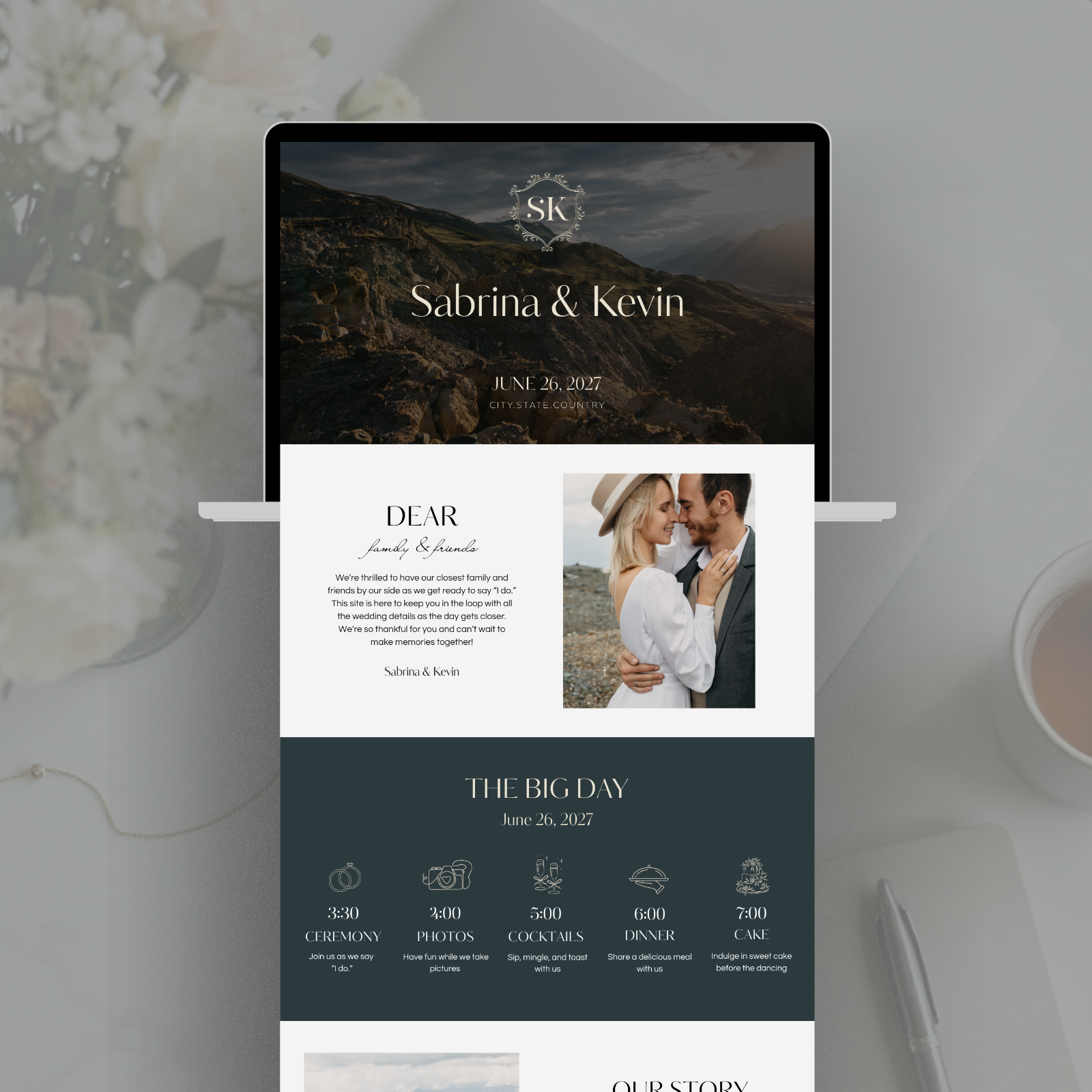 Mountain wedding website template for destination wedding