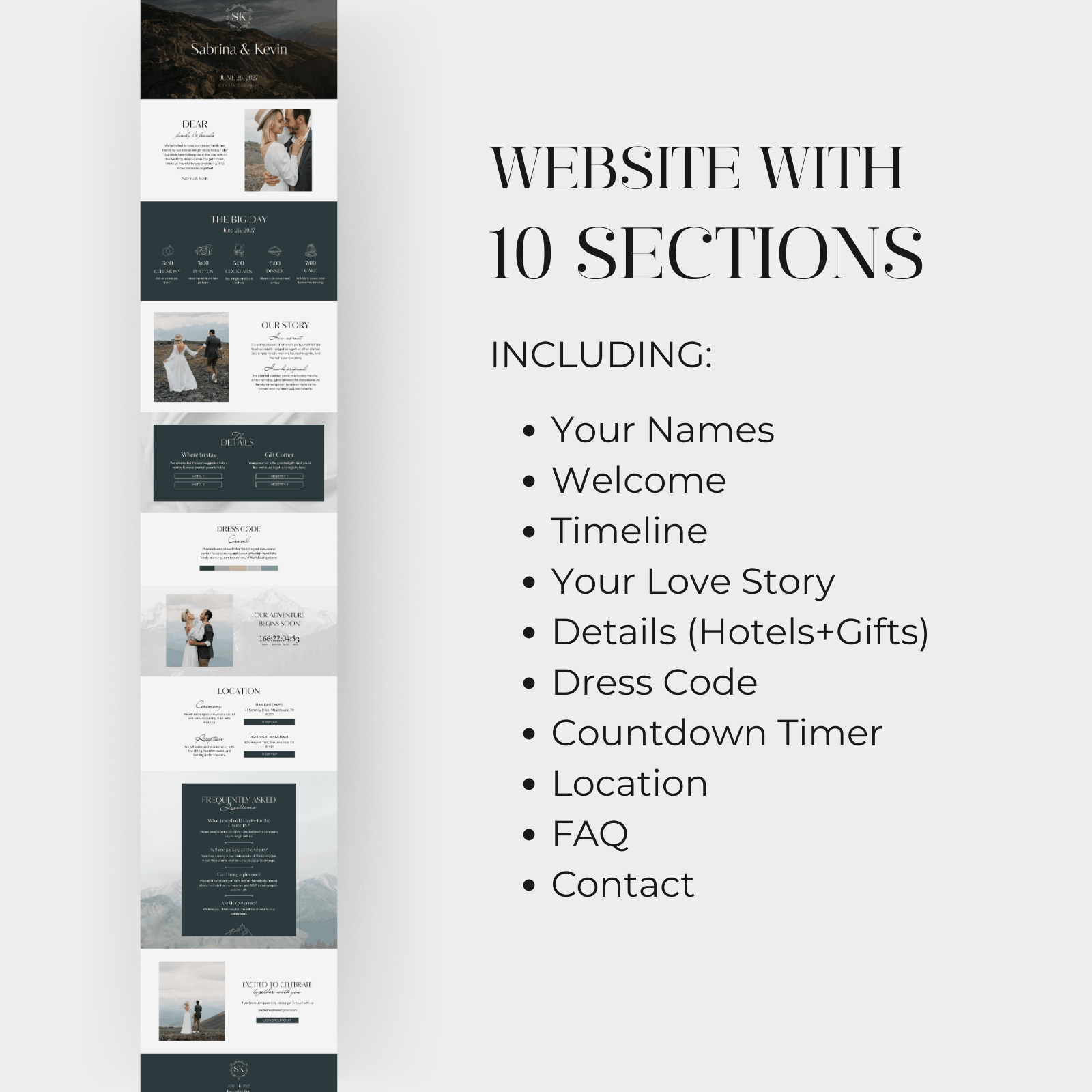 Mountain wedding website template with RSVP