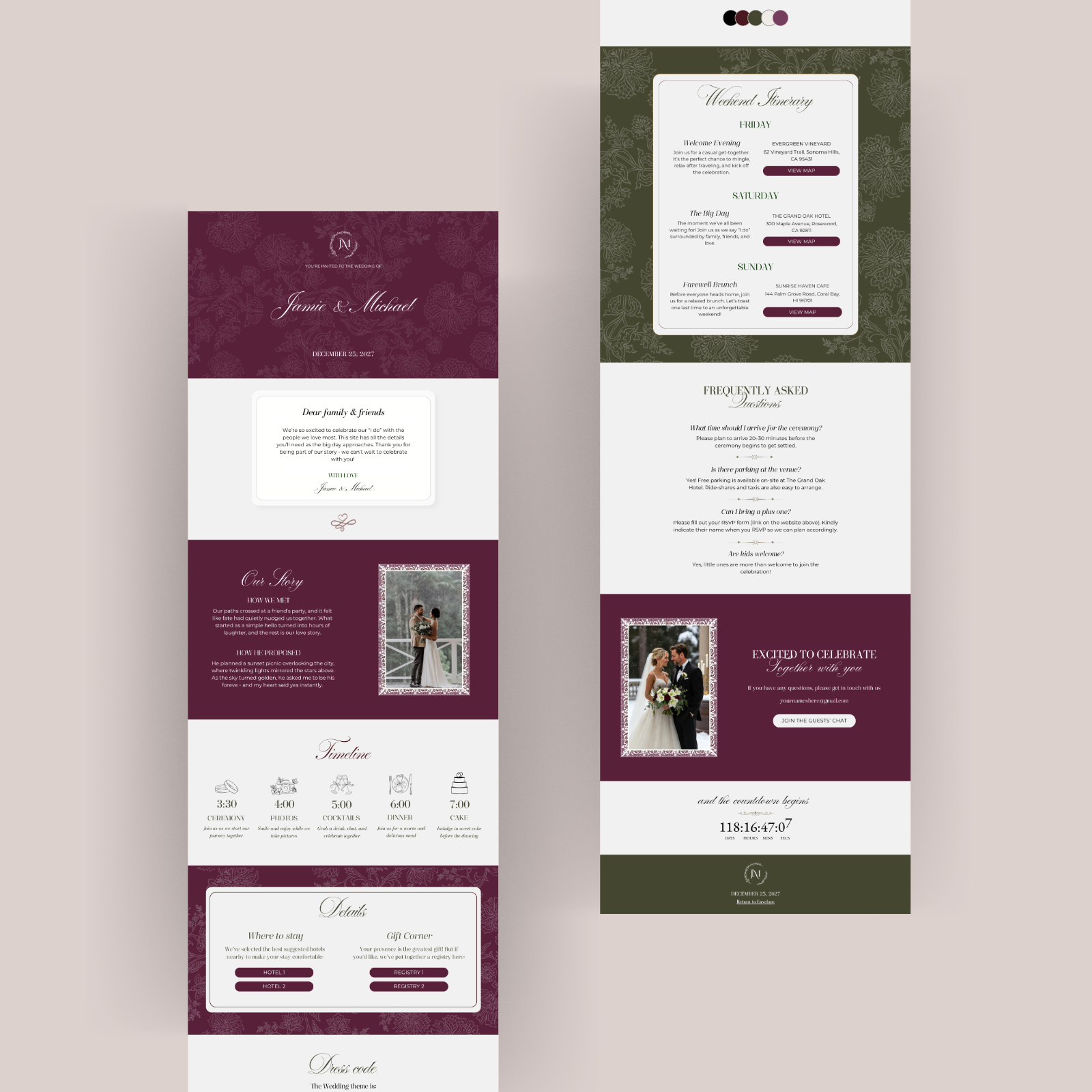 Mulberry & Moss Editable Canva Wedding website template