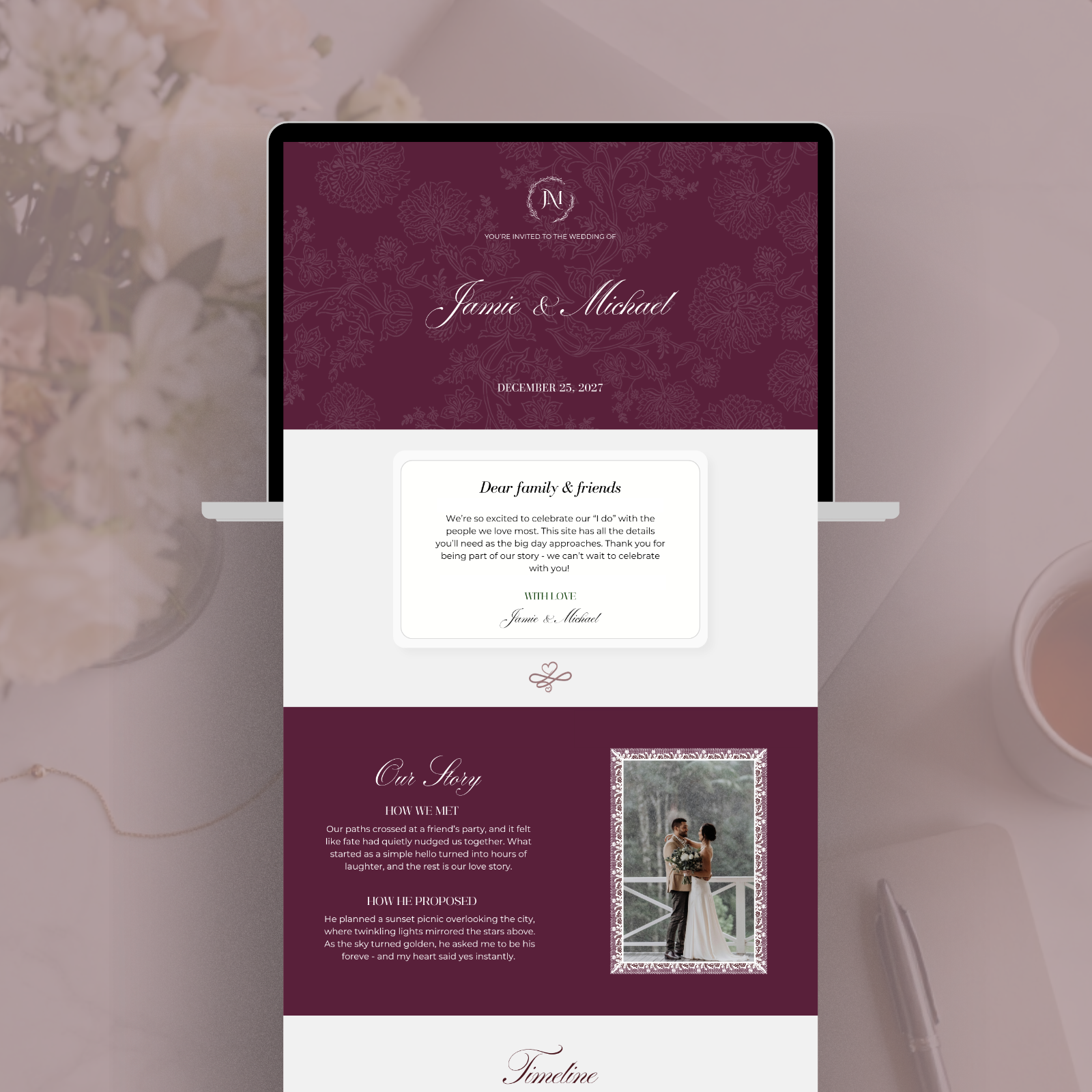 Mulberry & Moss Wedding Website Template Editable in Canva