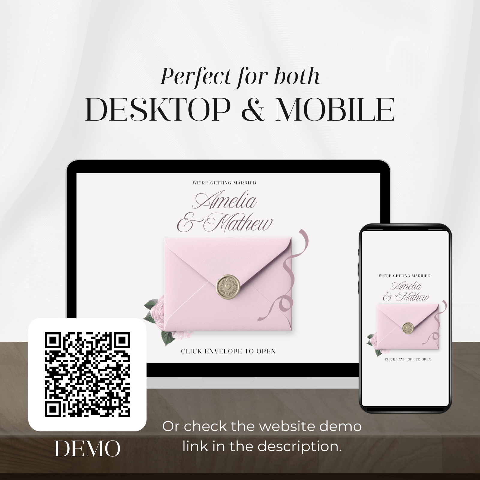 Pink wedding website template with rsvp details