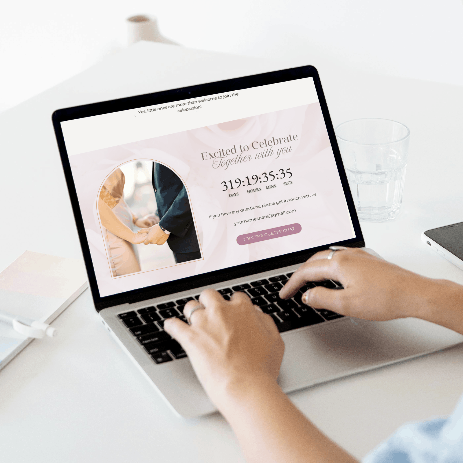 Wedding website bush pink design template with rsvp