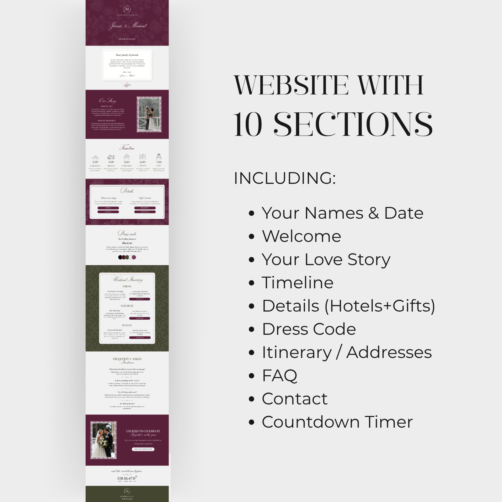 Winter Christmas modern wedding website template Canva with RSVP