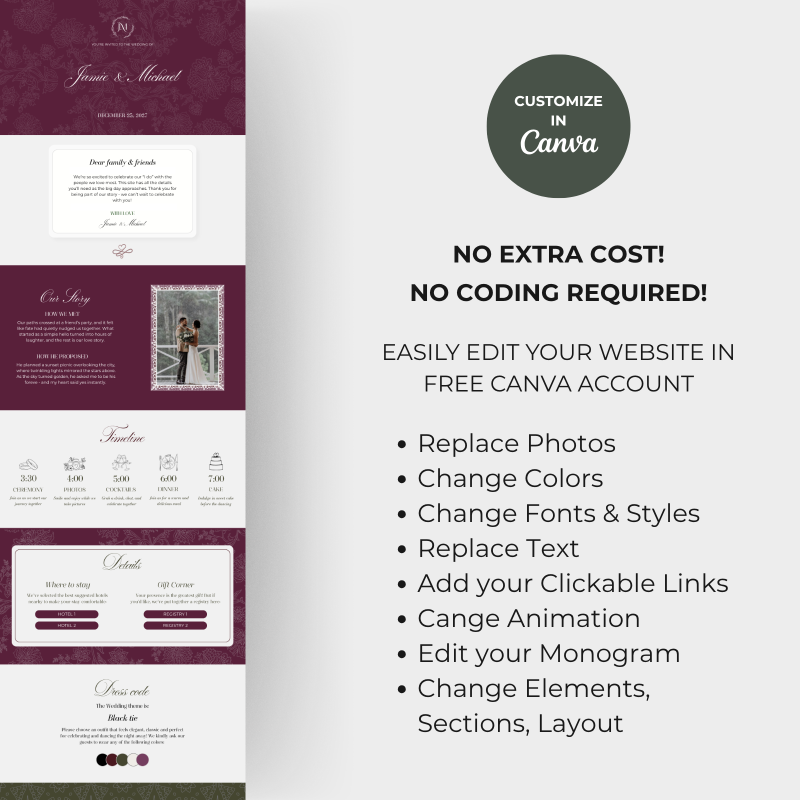 editable wedding website template Canva
