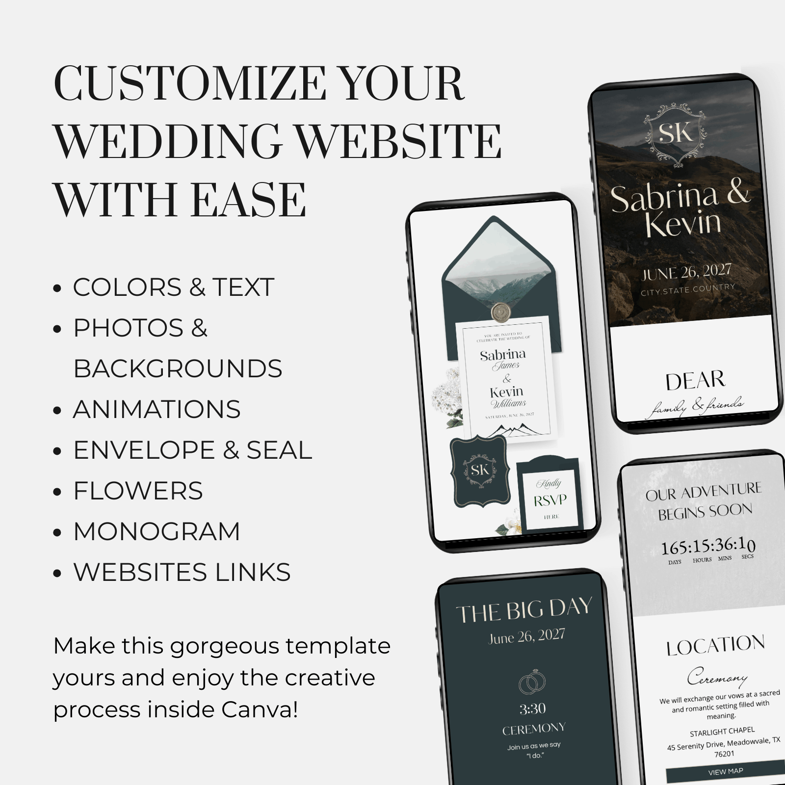 modern wedding website template Canva