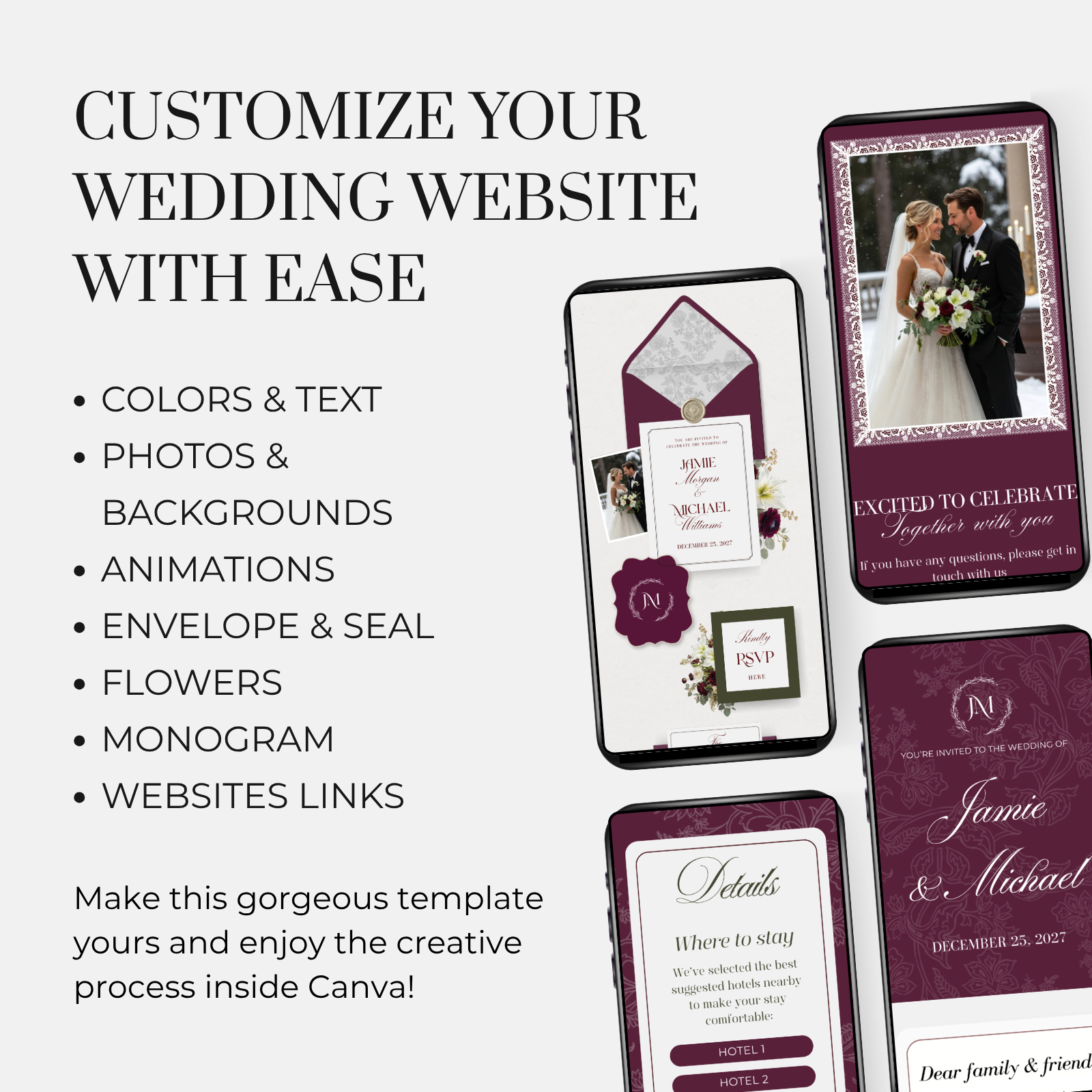 wedding website template for RSVP Canva