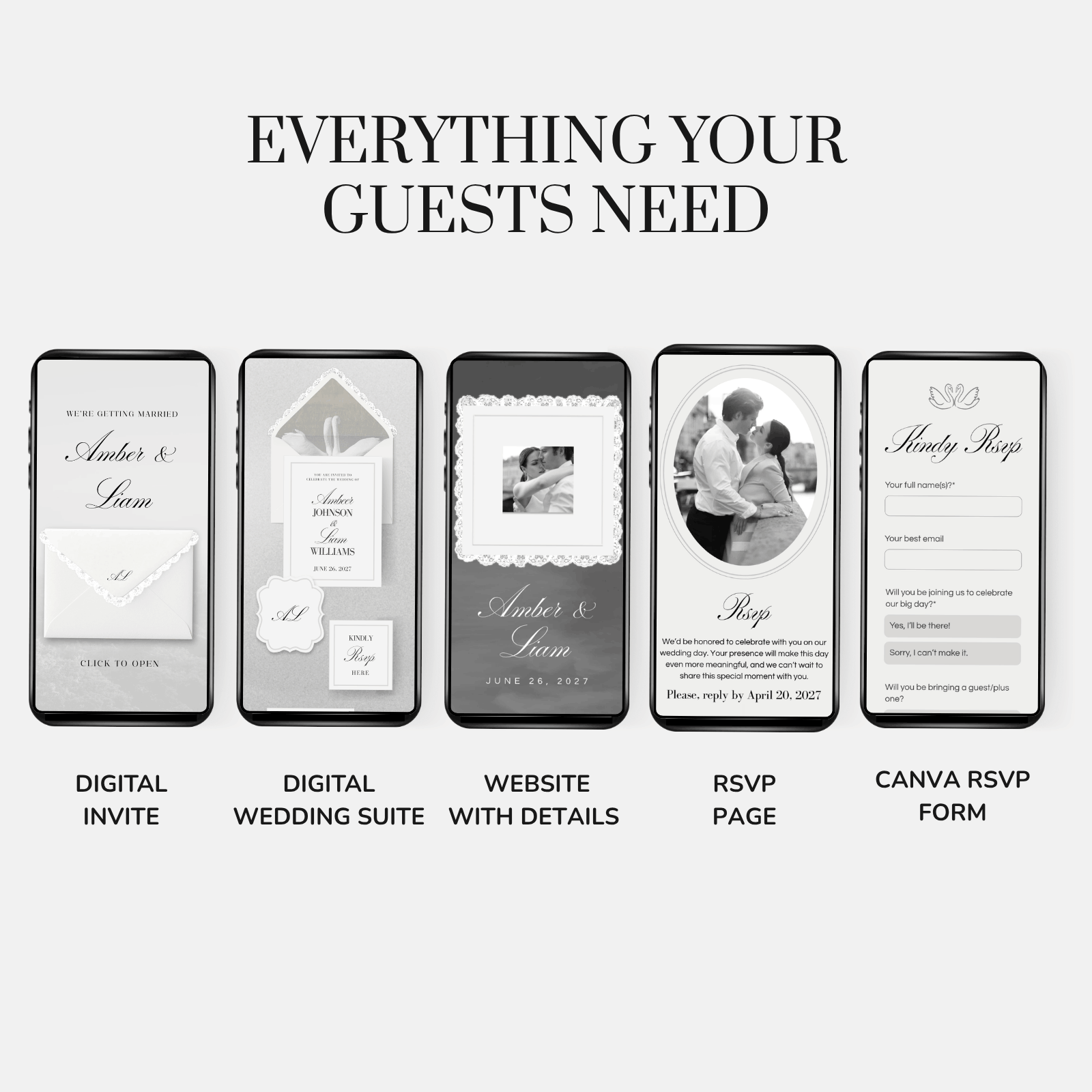 Elegant Wedding Website Invitation Black and White