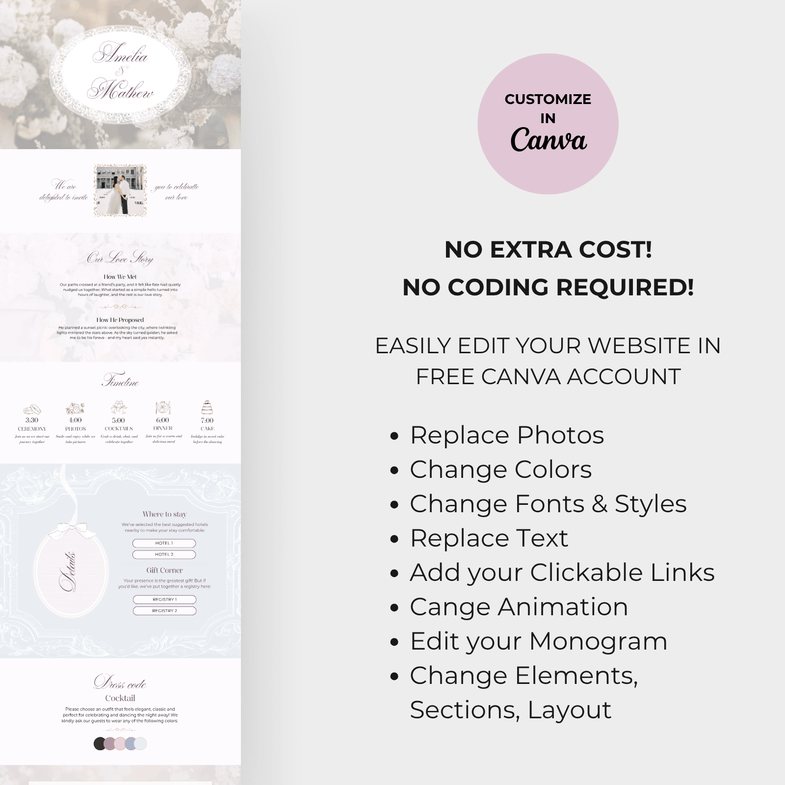 Pastel Wedding Invitation Website Canva Template