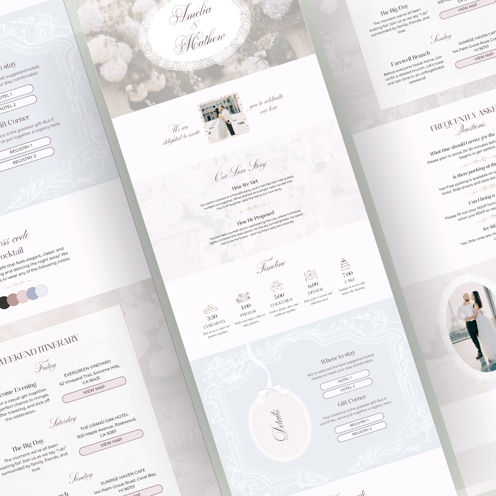 Pastel Wedding Website Design with Envelope Invitation