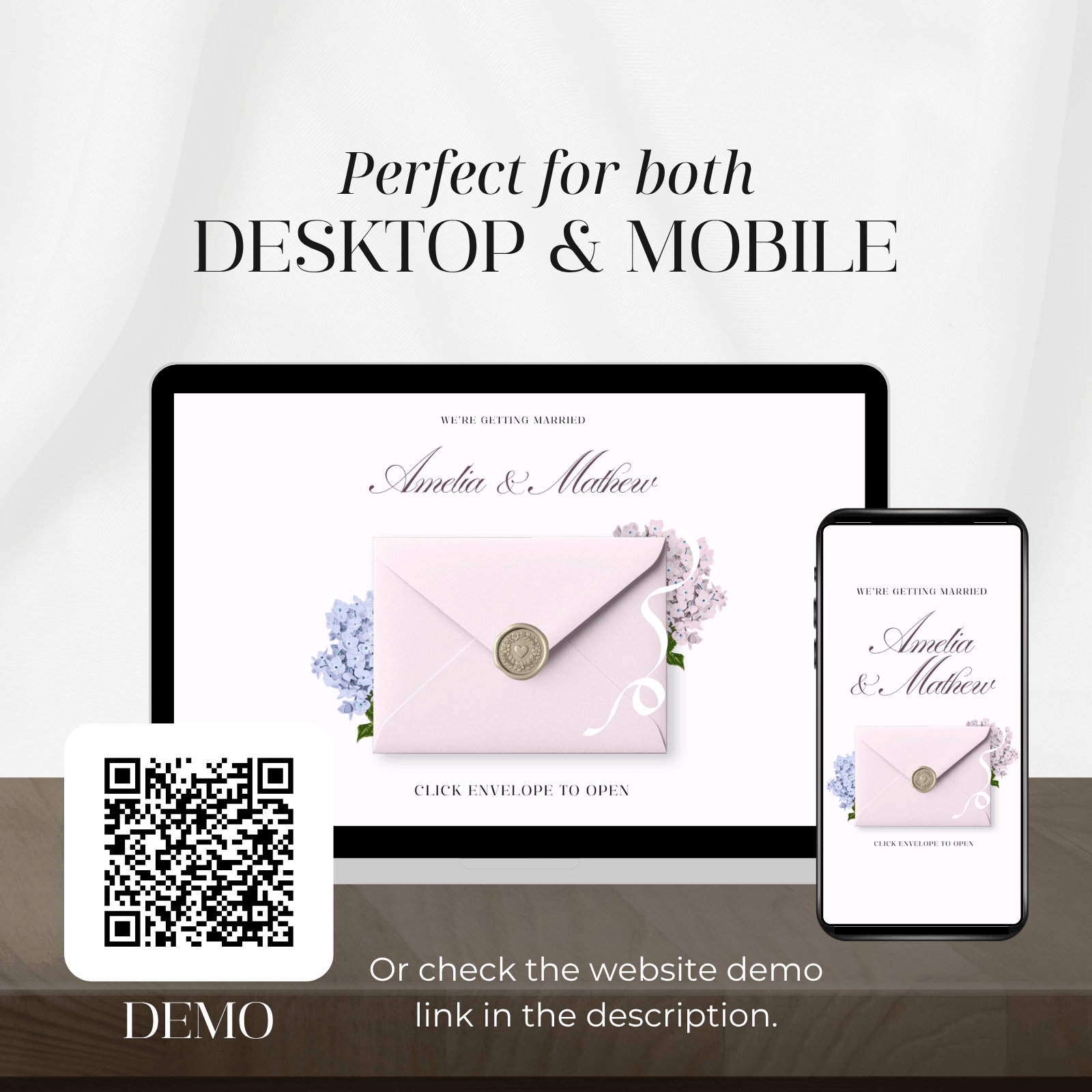 Pink and blue Wedding Website Template with hydrangeas