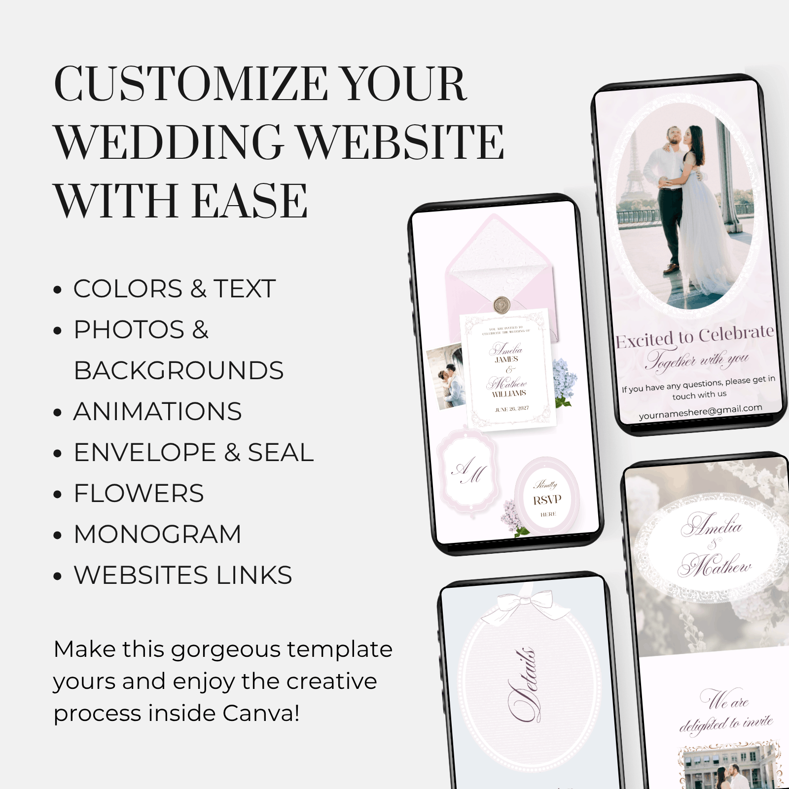 Vintage Wedding Website Design Template in Canva