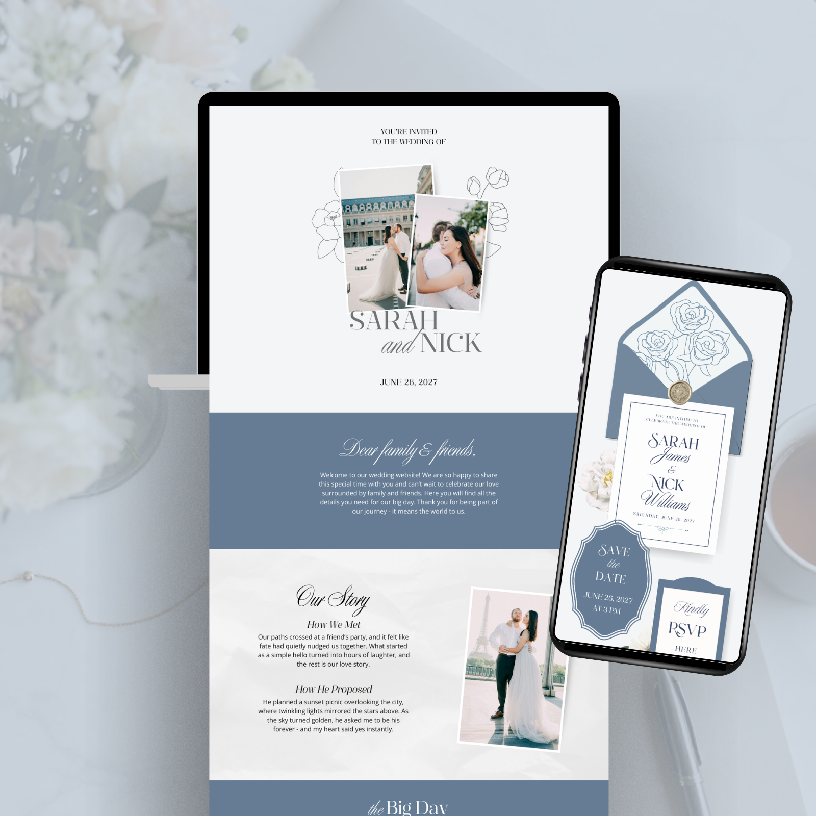 Blue wedding website Canva Template 2