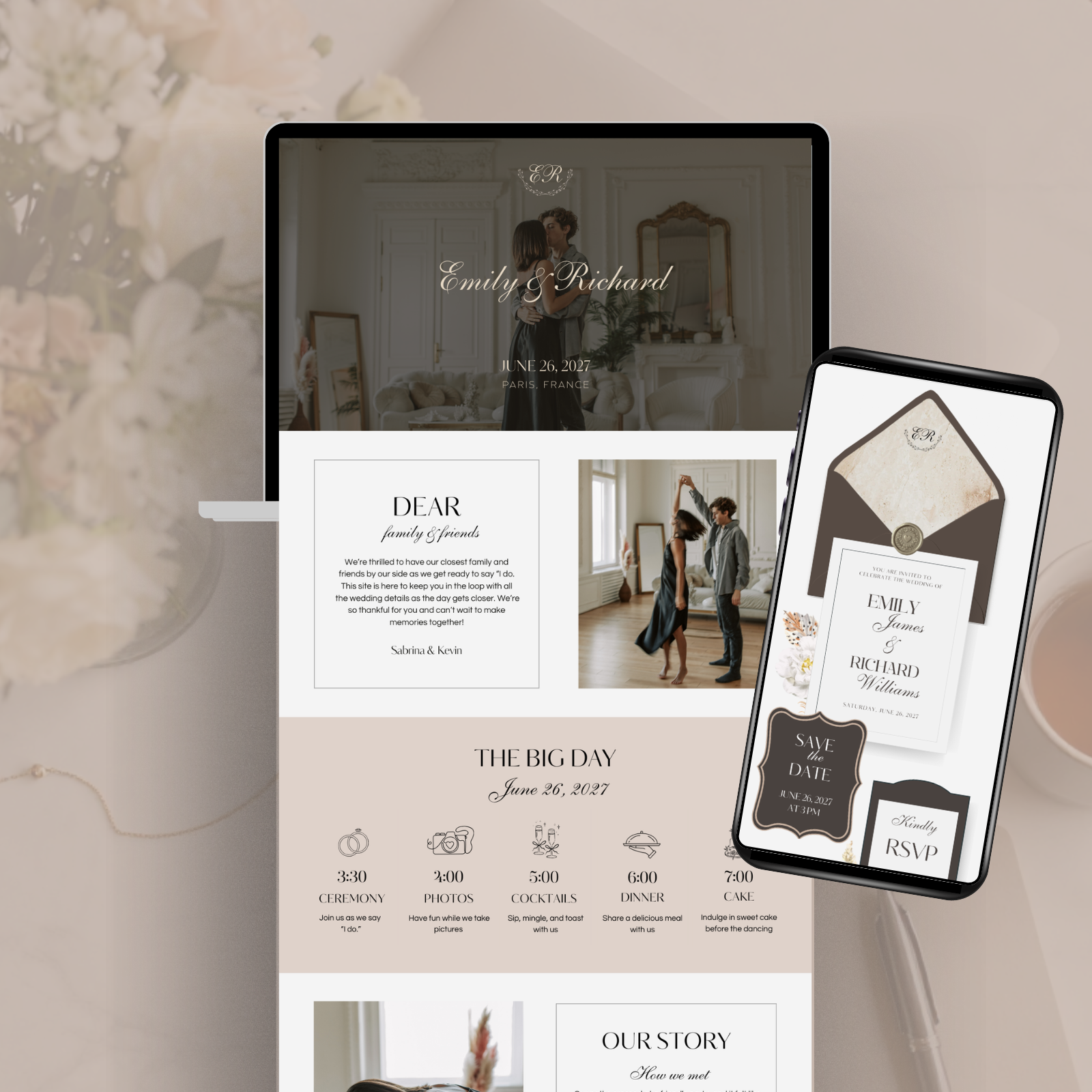 Brown elegant wedding website template 2