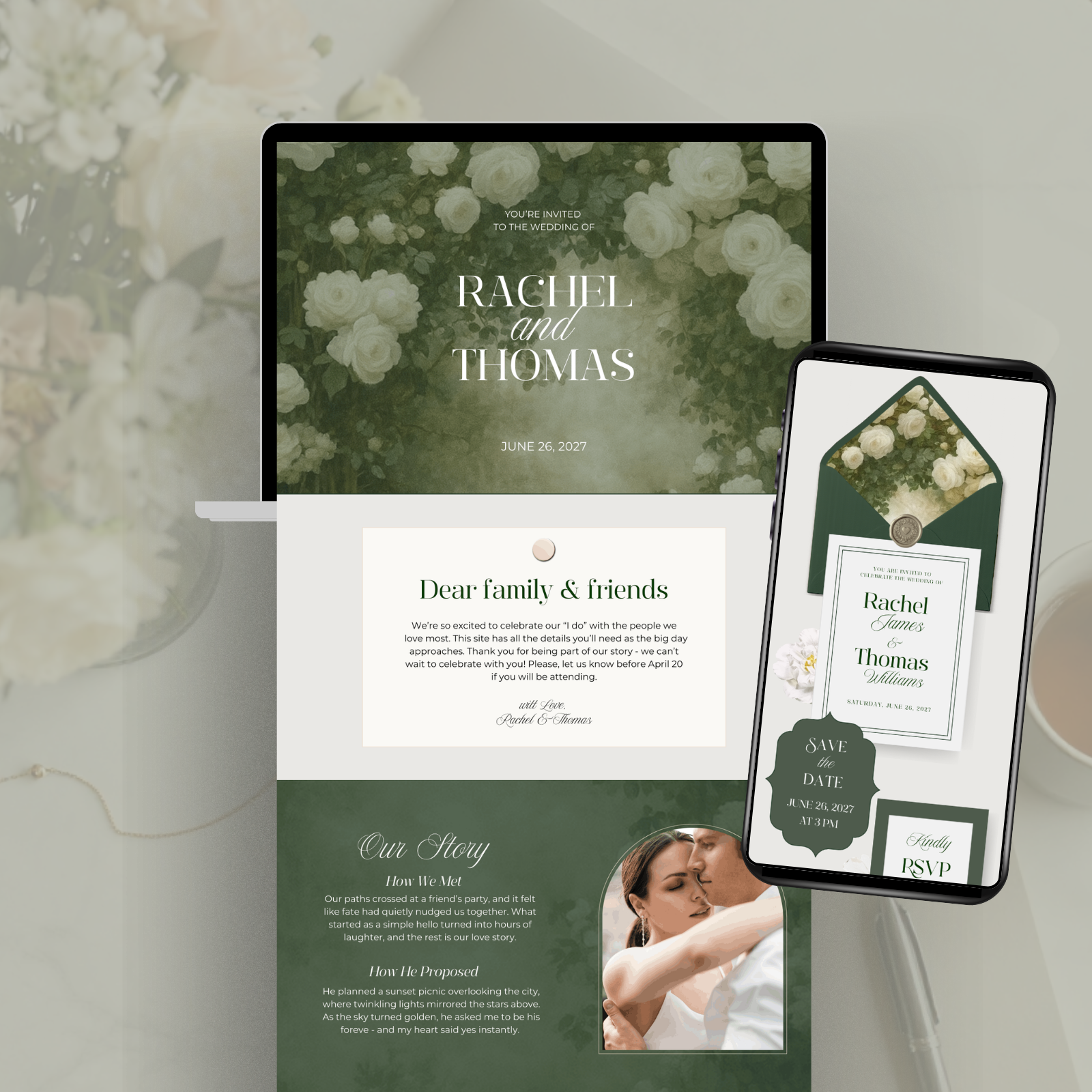 Olive green wedding website Canva Template 2