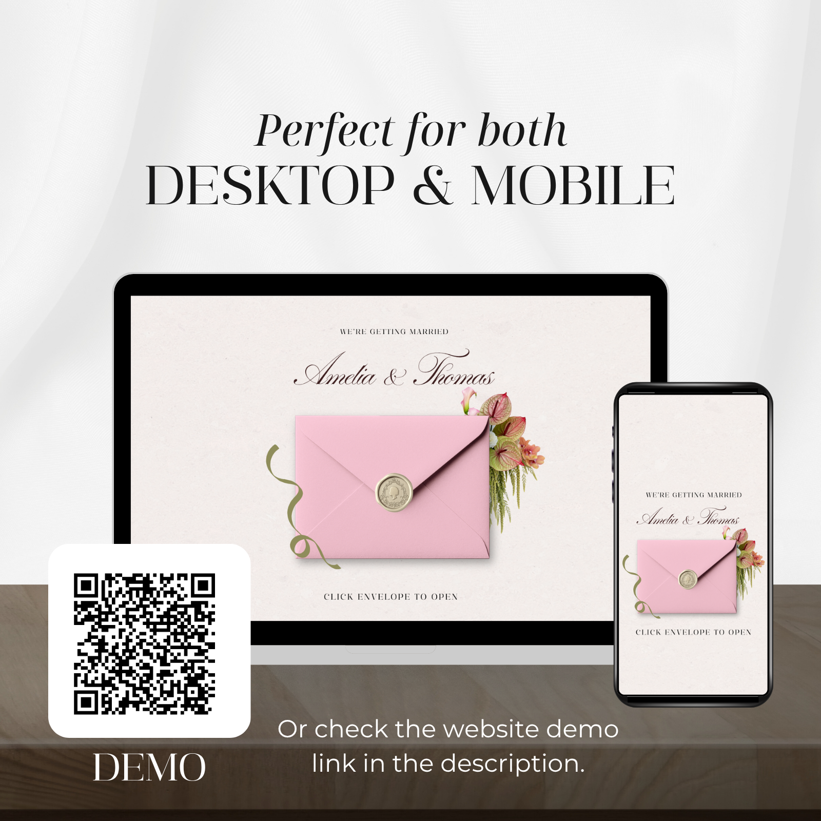 Sage green and pink wedding website template with rsvp details