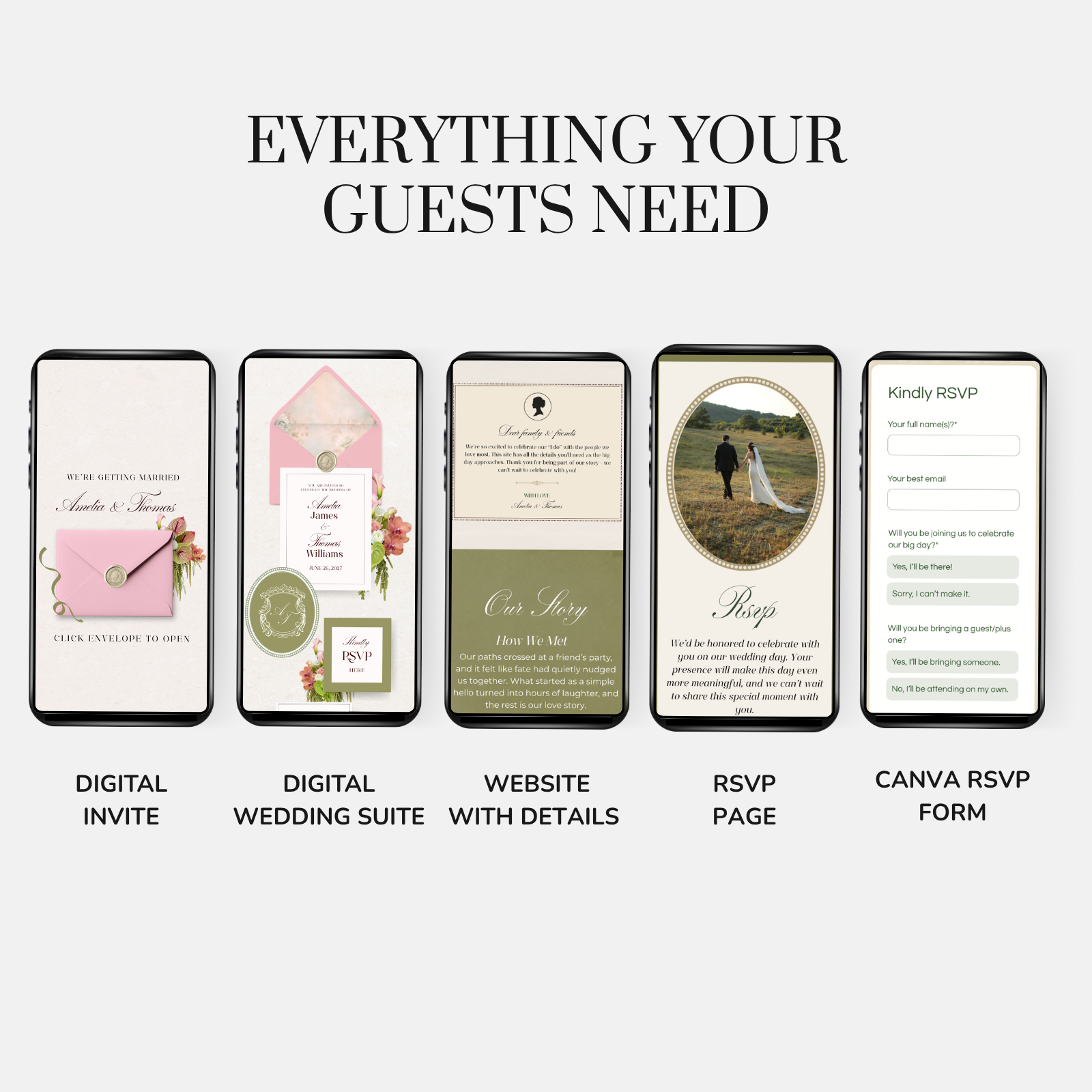 sage green and pink Wedding website digital invitation suite